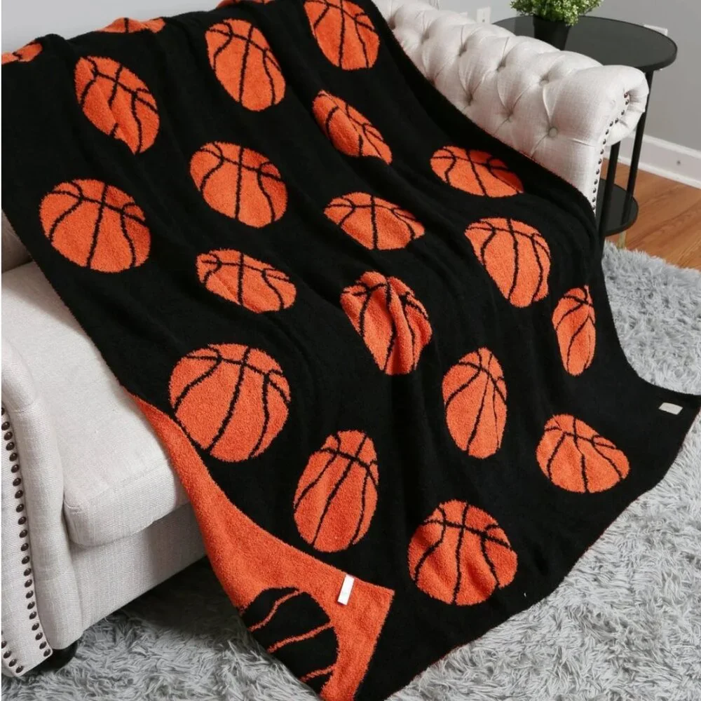 New Orange & Black Super Lux Basketball Throw Blanket Ultra Soft, Cozy Sports